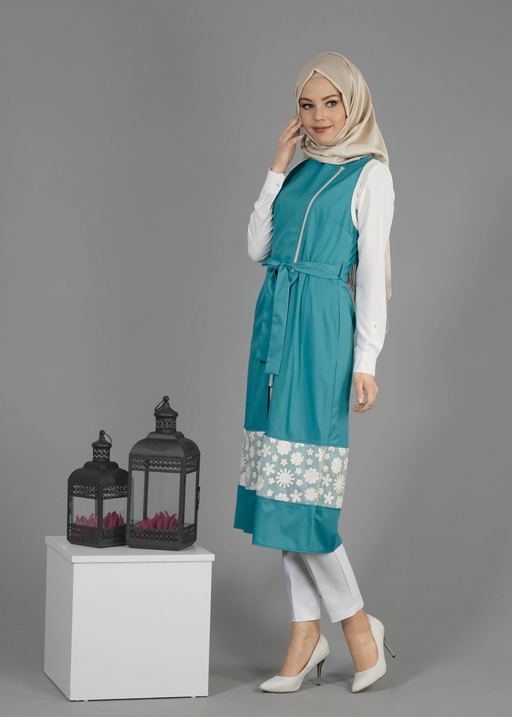 Tesettür giyim MAVİ T 4795 Nadya Tesettür Yelek-Alv Fashion