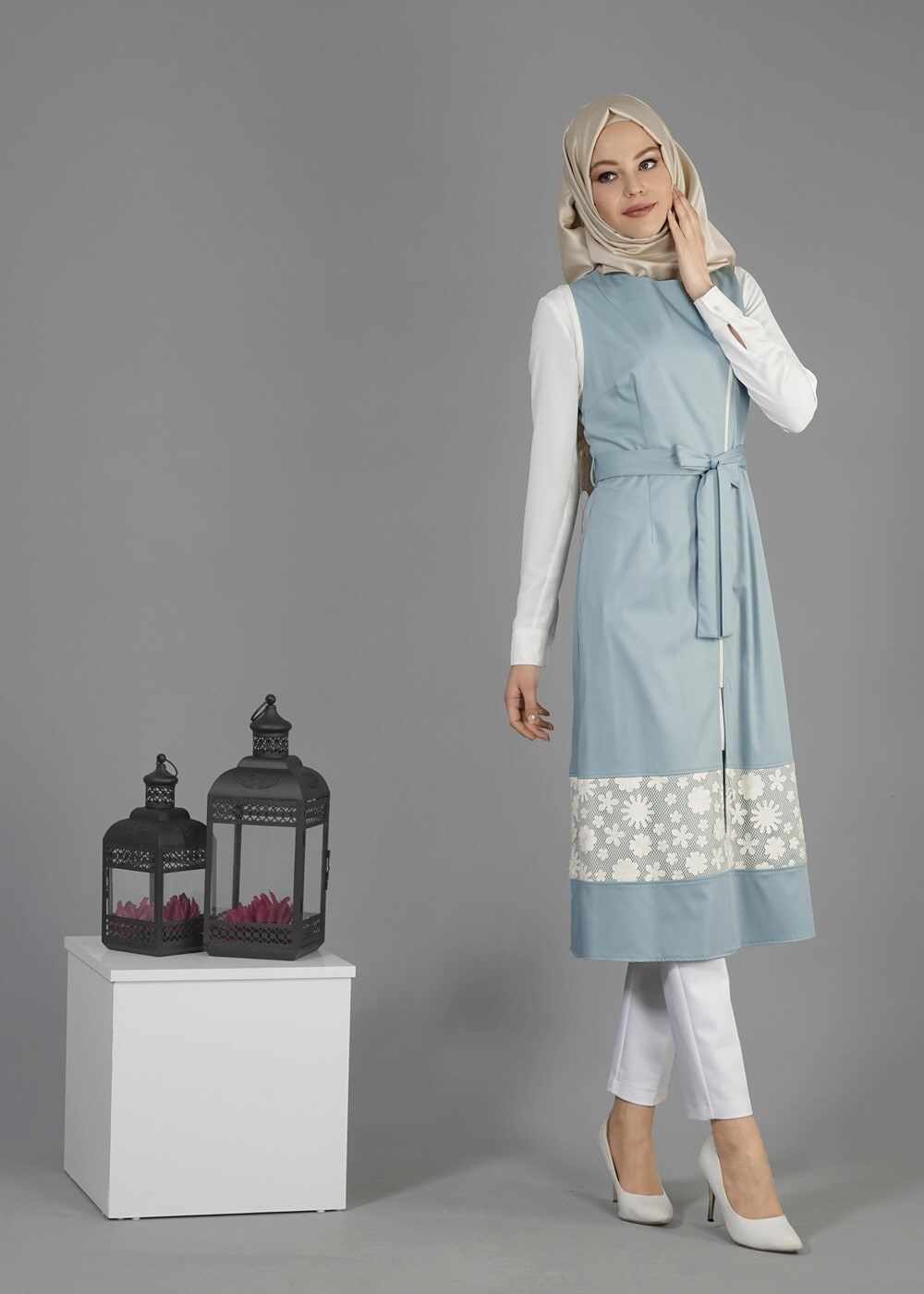Tesettür giyim MAVİ T 4795 Nadya Tesettür Yelek-Alv Fashion