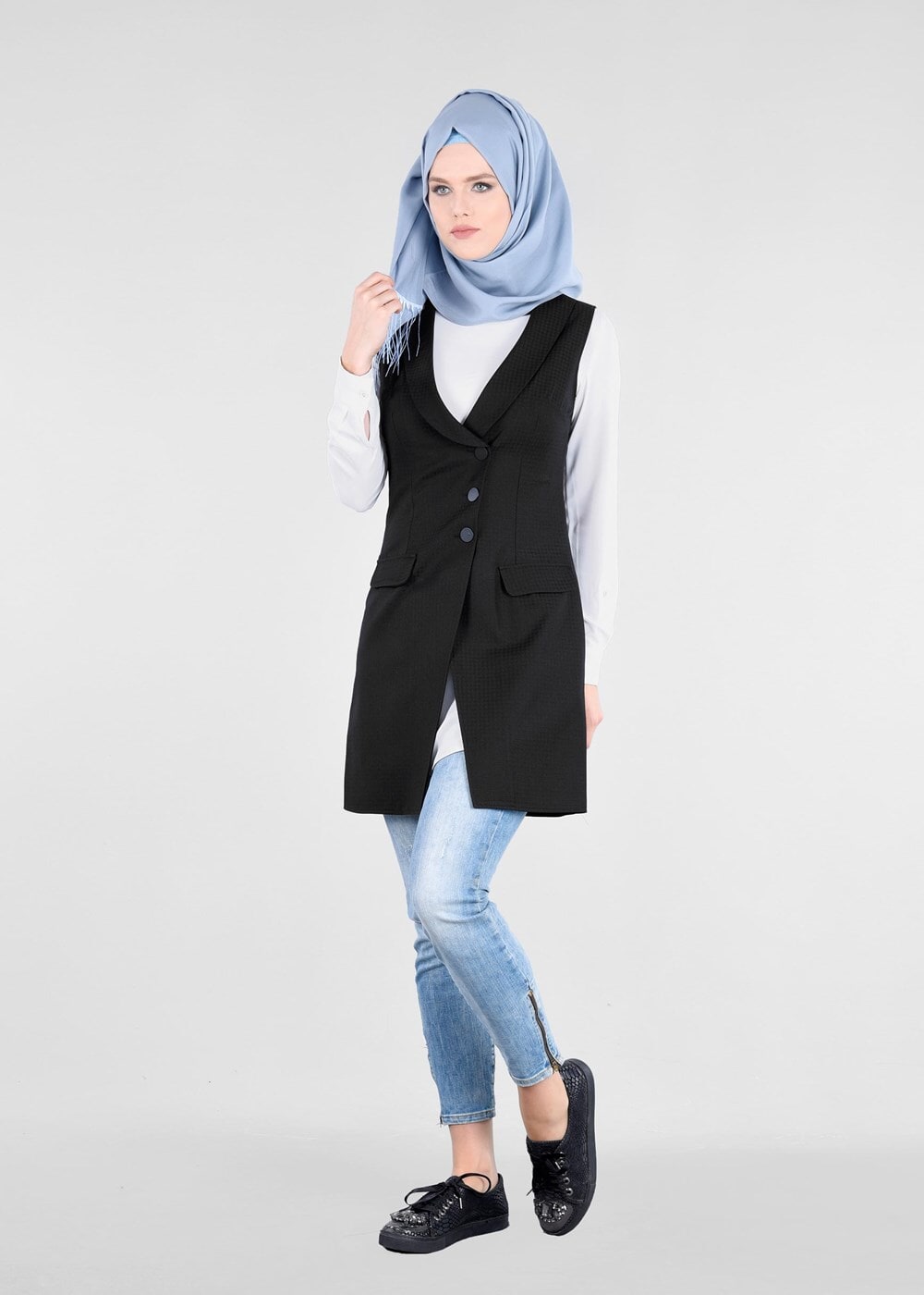 Tesettür giyim SİYAH T 4688 Crista 652 Tesettür Yelek-Alv Fashion