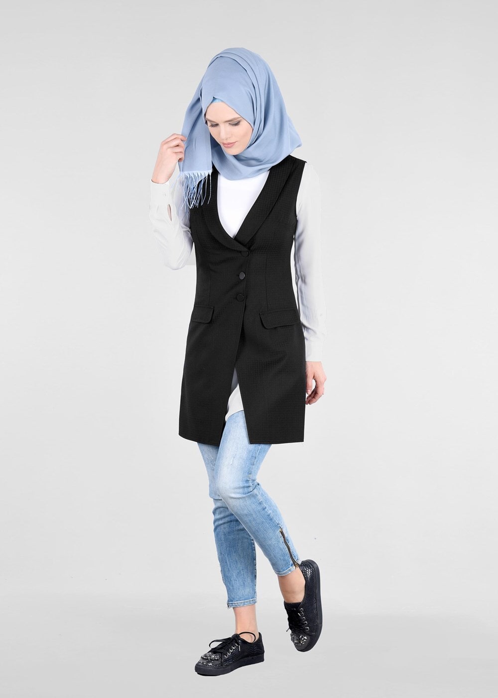 Tesettür giyim SİYAH T 4688 Crista 652 Tesettür Yelek-Alv Fashion