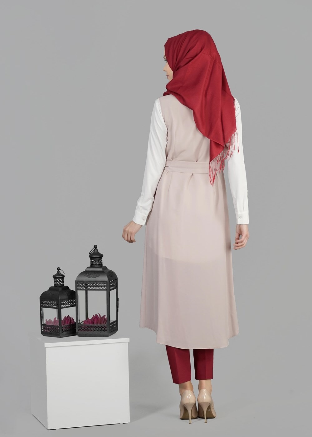 Tesettür giyim BEJ T 4737 New Loren Tesettür Yelek-Alv Fashion