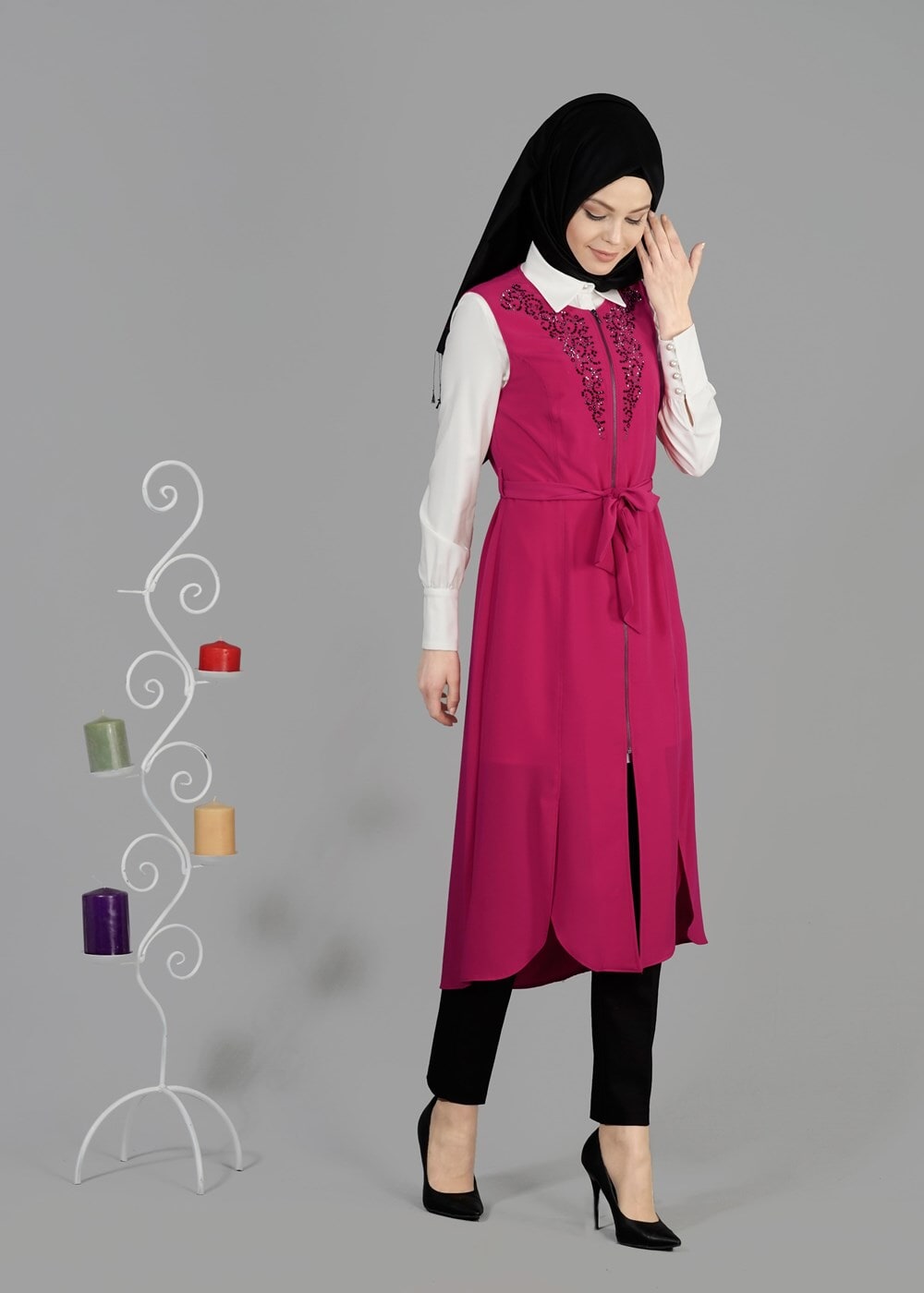 Tesettür giyim FUŞYA T 4737 New Loren Tesettür Yelek-Alv Fashion