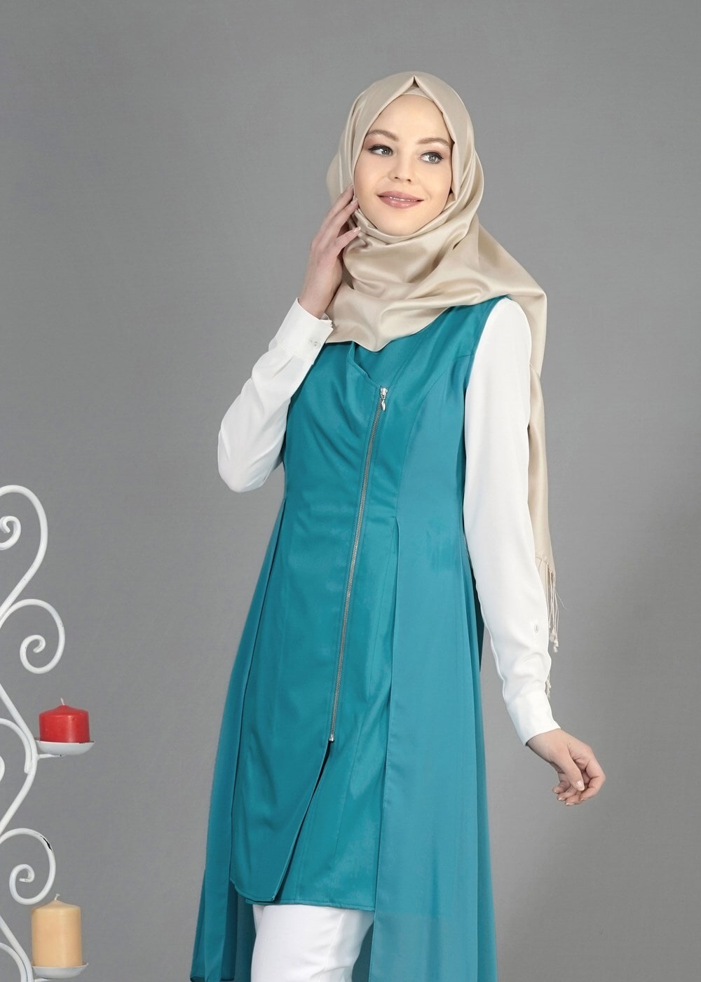 Tesettür giyim MAVİ T 4794 Nadya Tesettür Yelek-Alv Fashion