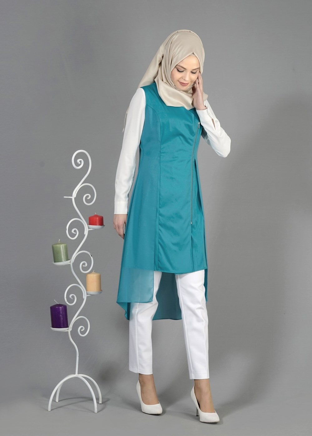 Tesettür giyim MAVİ T 4794 Nadya Tesettür Yelek-Alv Fashion