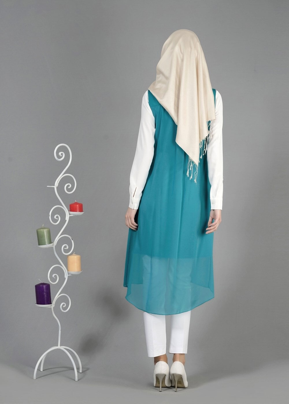 Tesettür giyim MAVİ T 4794 Nadya Tesettür Yelek-Alv Fashion