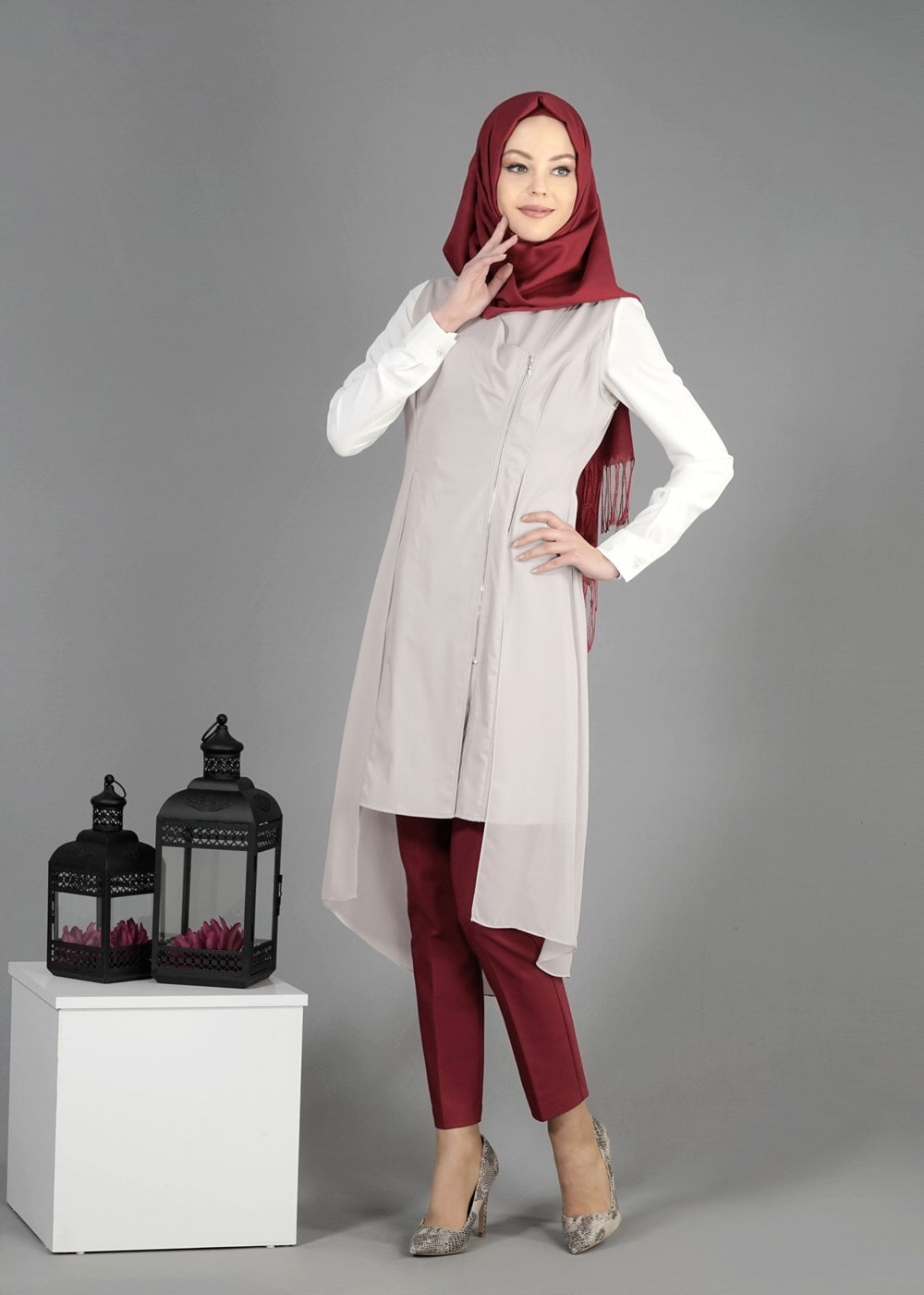 Tesettür giyim EKRU T 4794 Nadya Tesettür Yelek-Alv Fashion