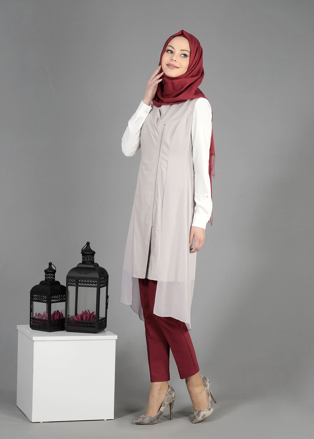 Tesettür giyim EKRU T 4794 Nadya Tesettür Yelek-Alv Fashion