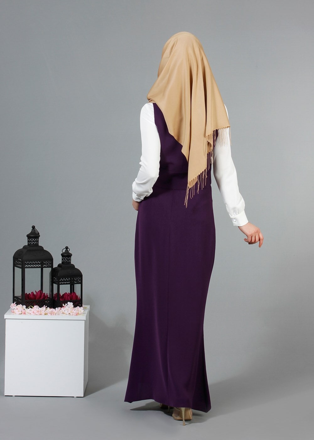 Vêtements hijab POURPRE T 9116 Bezen 2′li Yelekli Takım