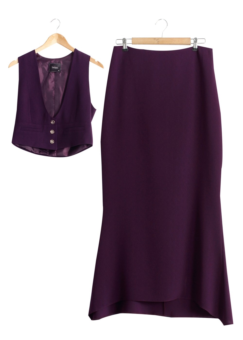 Vêtements hijab POURPRE T 9116 Bezen 2′li Yelekli Takım