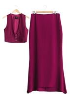 Tesettür giyim FUŞYA T 9116 Bezen 2′li Yelekli Takım