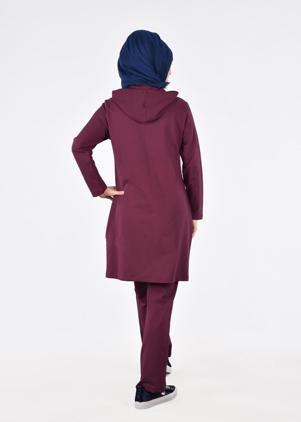 Tesettür giyim BORDO T 40101  Allday Baskılı Kapşonlu Eşofman Takım
