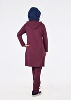 Tesettür giyim BORDO T 40101  Allday Baskılı Kapşonlu Eşofman Takım