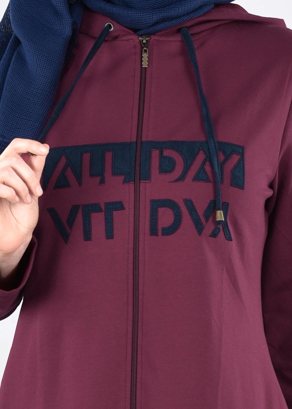 Tesettür giyim BORDO T 40101  Allday Baskılı Kapşonlu Eşofman Takım
