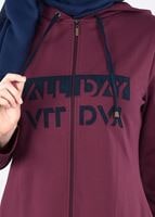 Tesettür giyim BORDO T 40101  Allday Baskılı Kapşonlu Eşofman Takım