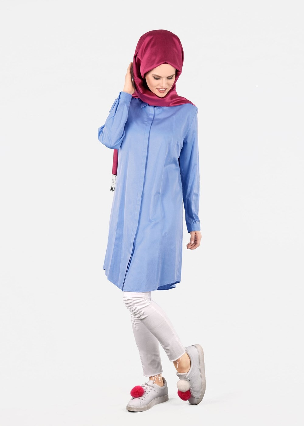 Hijab clothing BLUE T 50427 Allday Gizli Düğmeli Tunik