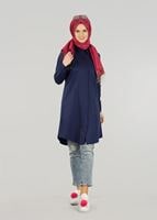 Vêtements hijab BLEU MARINE T 50427 Allday Gizli Düğmeli Tunik