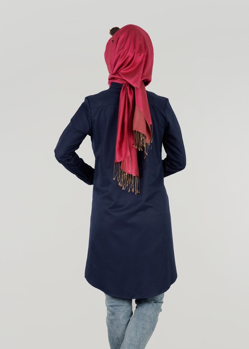 Vêtements hijab BLEU MARINE T 50427 Allday Gizli Düğmeli Tunik