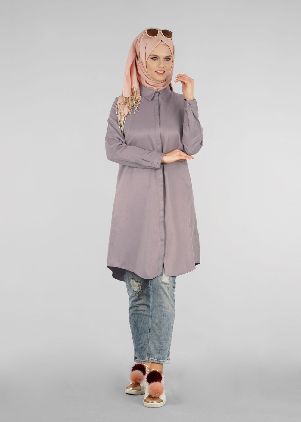 Hijab clothing POWDER T 50427 Allday Gizli Düğmeli Tunik