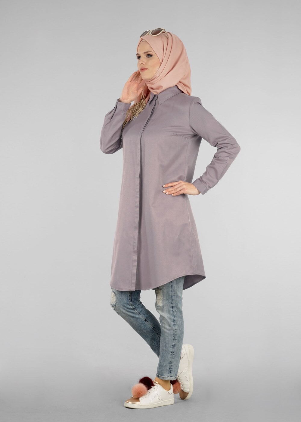 Hijab clothing POWDER T 50427 Allday Gizli Düğmeli Tunik