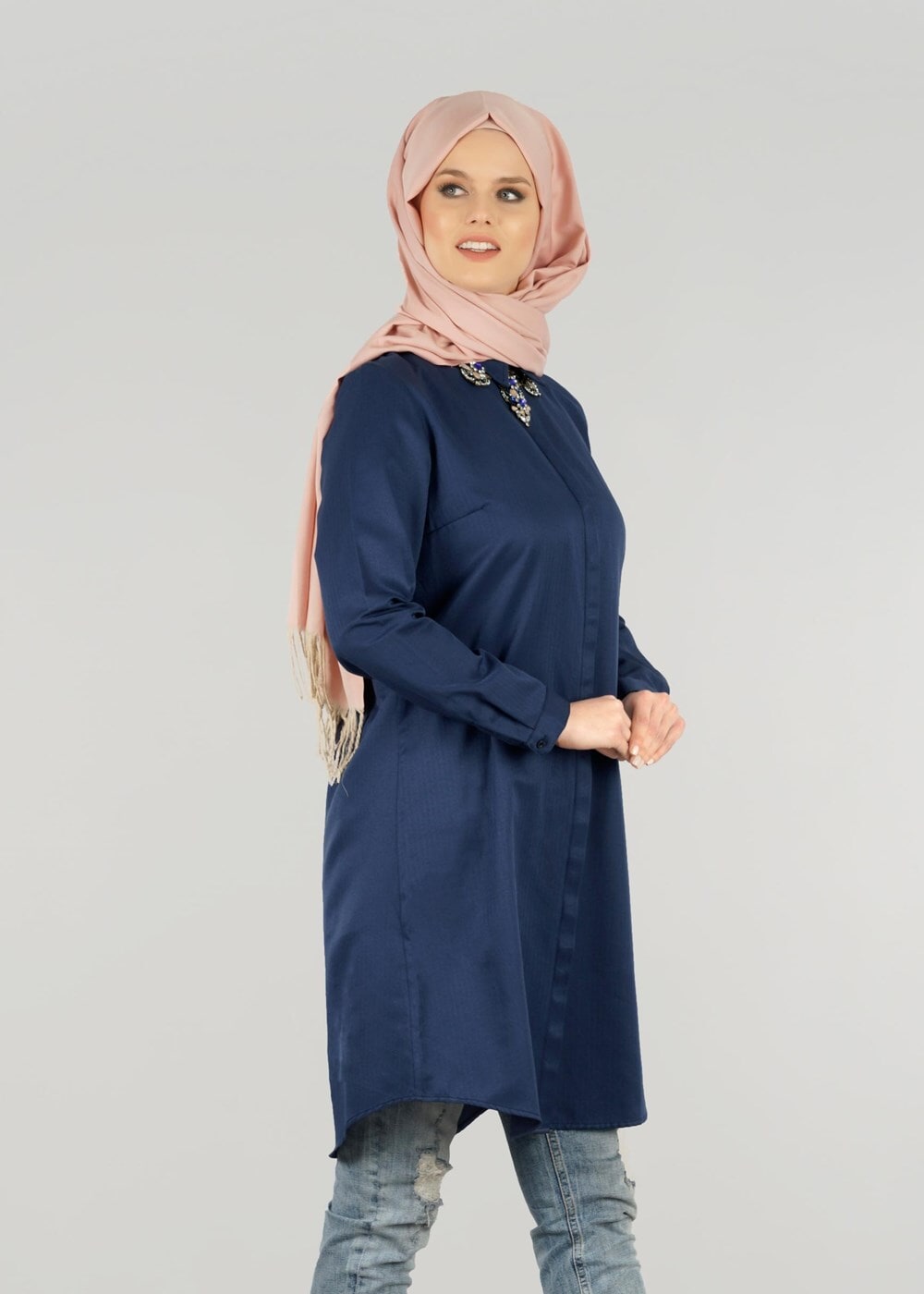 Tesettür giyim LACİVERT GİZLİ DÜĞMELİ KLASİK TUNİK T 50427- ALLDAY
