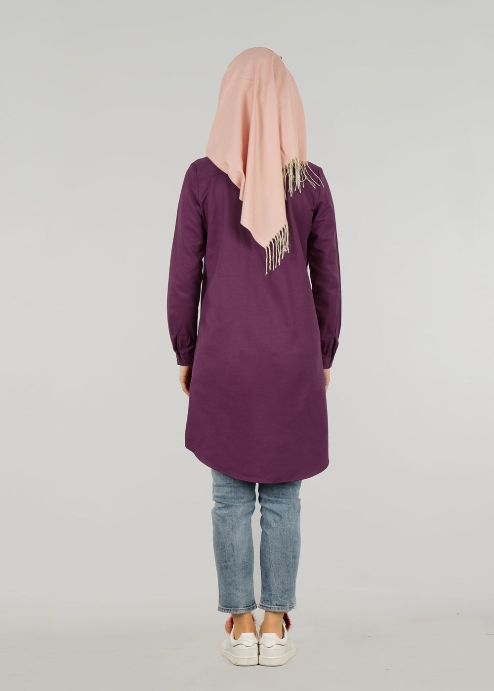 Tesettür giyim BORDO GİZLİ DÜĞMELİ KLASİK TUNİK T 50427- ALLDAY