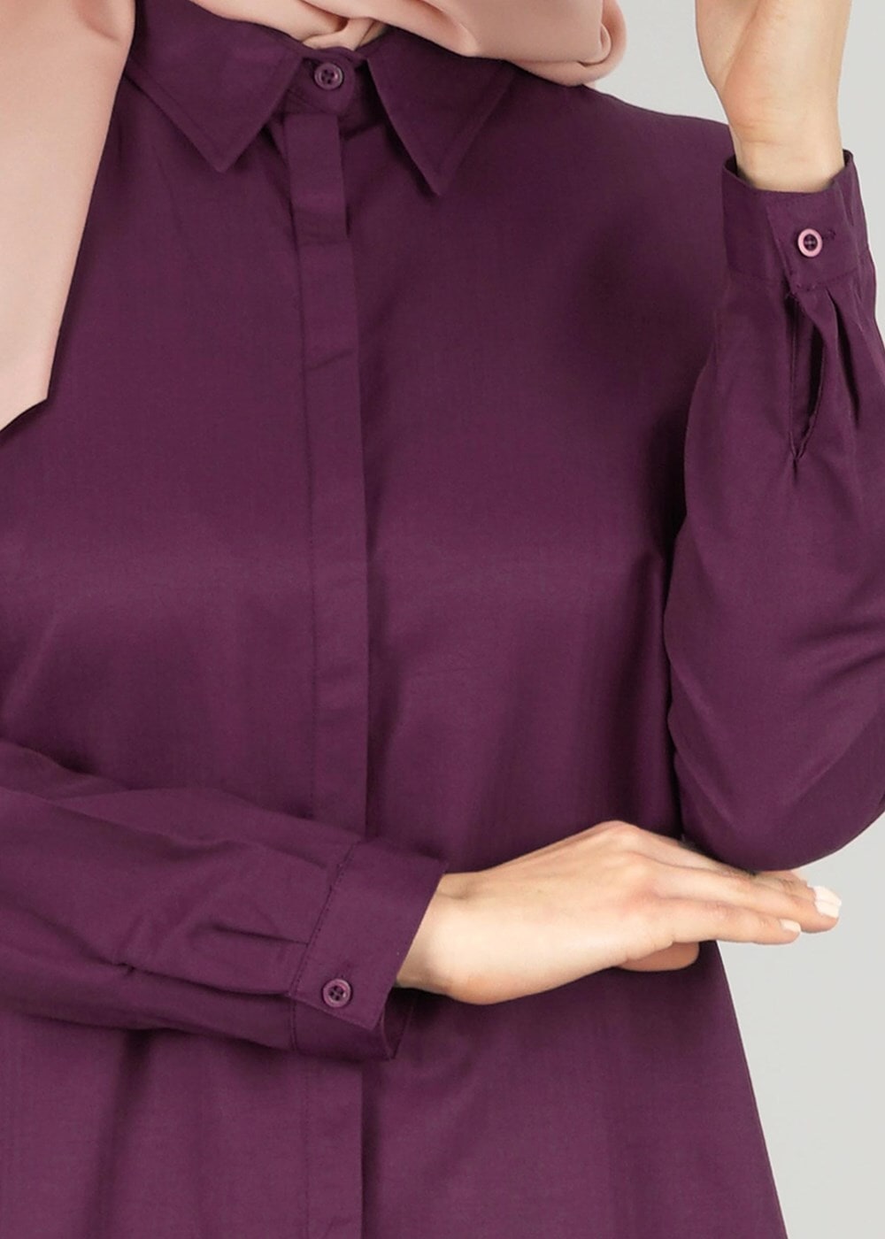 Tesettür giyim BORDO GİZLİ DÜĞMELİ KLASİK TUNİK T 50427- ALLDAY