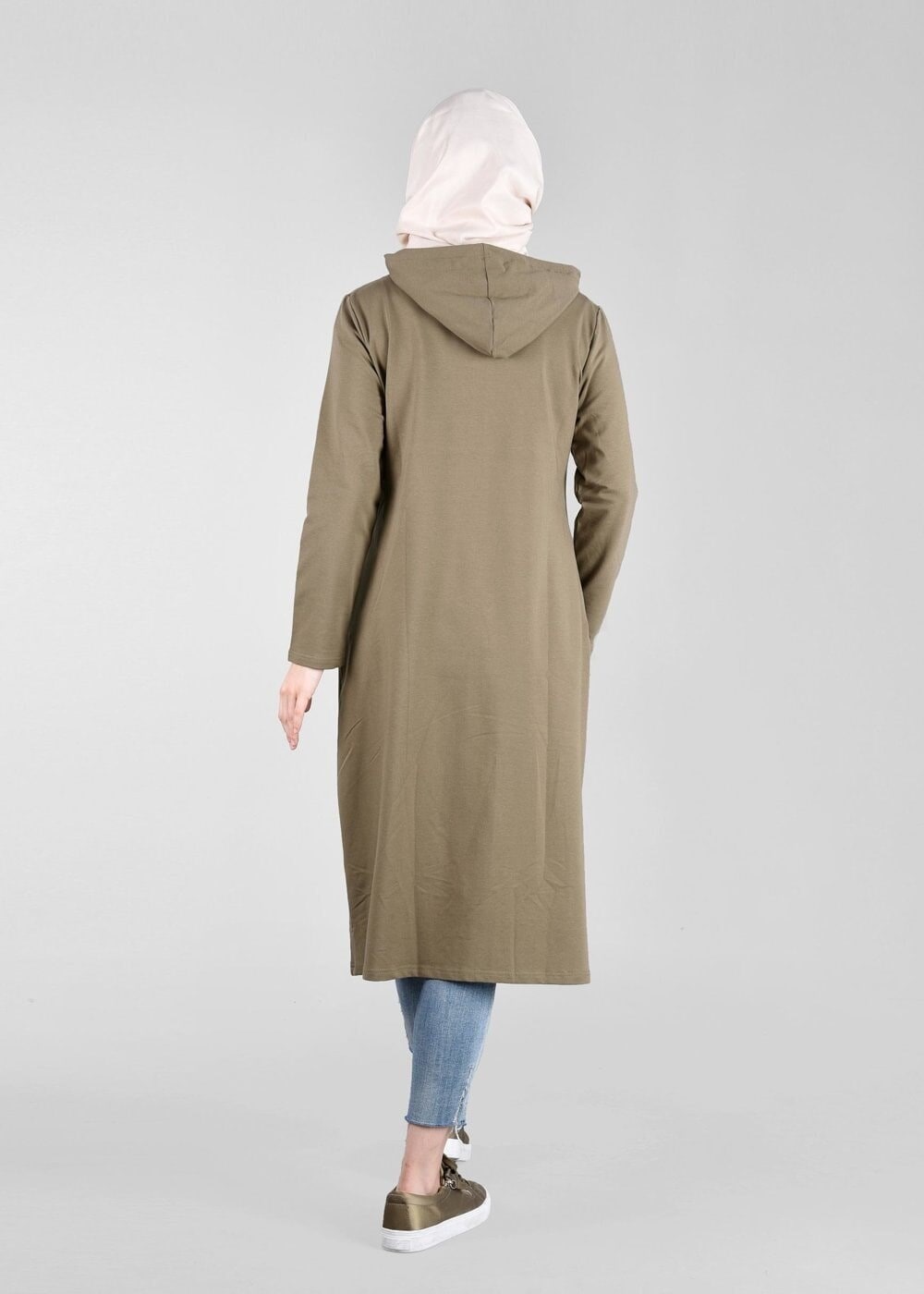 Tesettür giyim HAKİ T 50478 Allday Baskı Detaylı Spor Tunik