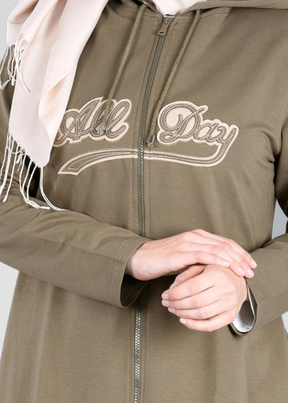 Tesettür giyim HAKİ T 50478 Allday Baskı Detaylı Spor Tunik