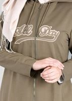 Tesettür giyim HAKİ T 50478 Allday Baskı Detaylı Spor Tunik