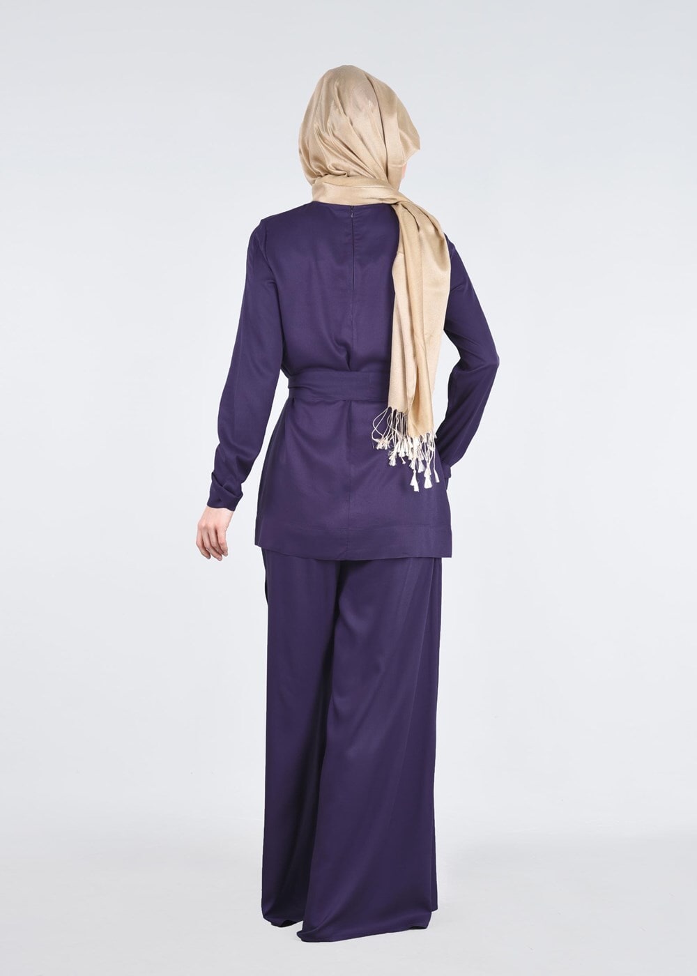 Tesettür giyim MOR T 80105 Düğme Detaylı Pantolonlu Takım