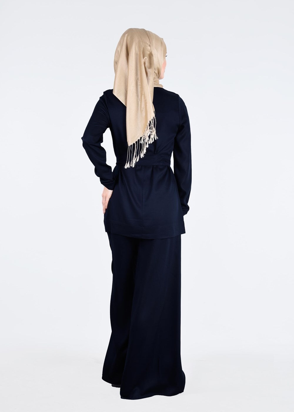 Tesettür giyim LACİVERT T 80105 Düğme Detaylı Pantolonlu Takım