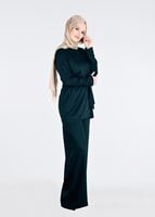 Tesettür giyim YEŞİL T 80105 Düğme Detaylı Pantolonlu Takım