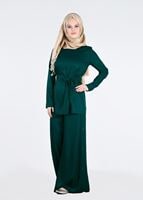 Tesettür giyim YEŞİL T 80105 Düğme Detaylı Pantolonlu Takım