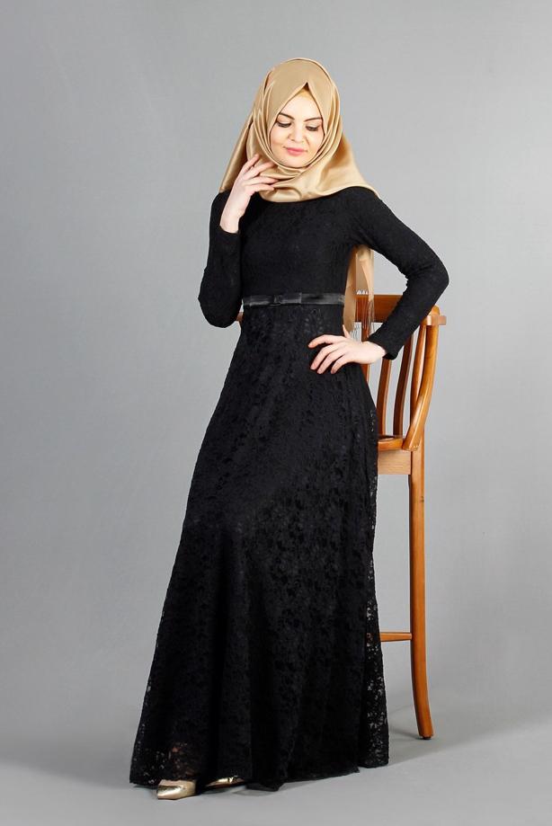 Vêtements hijab  T 1787 Tuay Dantel Kuşaklı Abiye - TRENDTESETTÜR
