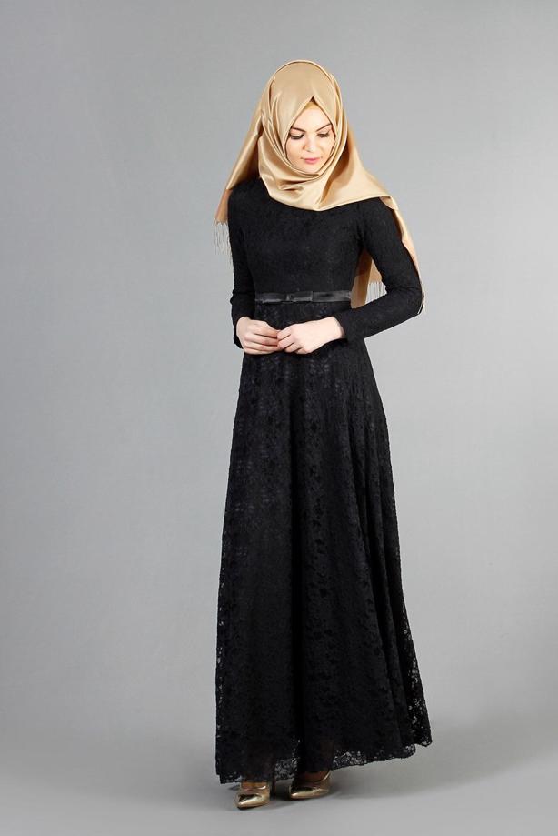 Vêtements hijab  T 1787 Tuay Dantel Kuşaklı Abiye - TRENDTESETTÜR