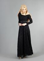 Hijab clothing BLACK T 1787 Tuay Dantel Kuşaklı Abiye