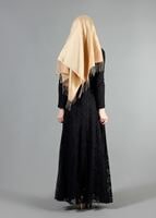 Hijab clothing BLACK T 1787 Tuay Dantel Kuşaklı Abiye