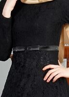 Hijab clothing BLACK T 1787 Tuay Dantel Kuşaklı Abiye