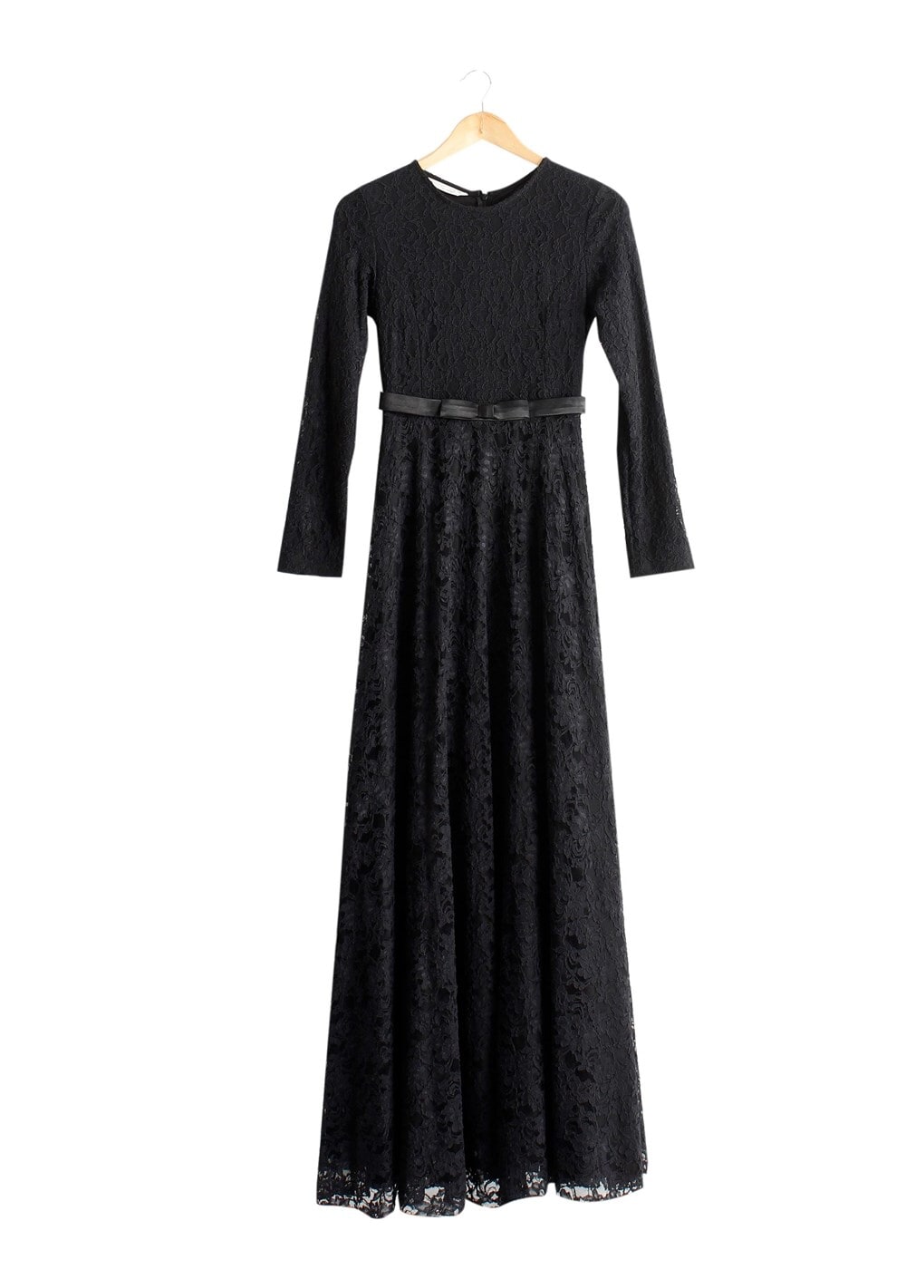 Hijab clothing BLACK T 1787 Tuay Dantel Kuşaklı Abiye