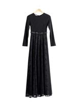 Tesettür giyim SİYAH T 1787 Tuay Dantel Kuşaklı Abiye