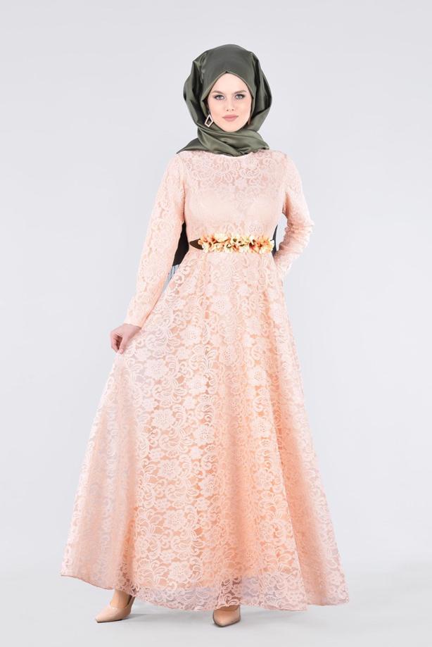 Vêtements hijab  T 1787 Tuay Dantel Kuşaklı Abiye - TRENDTESETTÜR