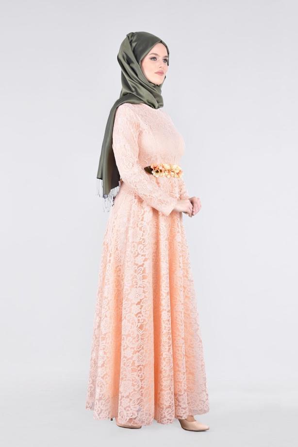 Vêtements hijab  T 1787 Tuay Dantel Kuşaklı Abiye - TRENDTESETTÜR