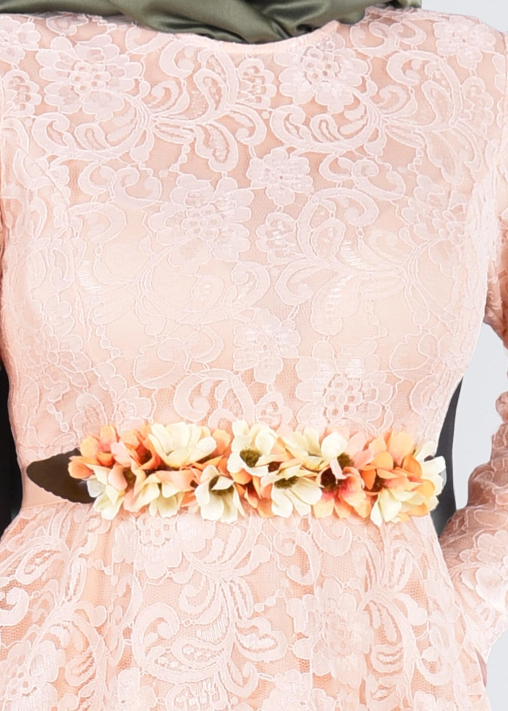 Vêtements hijab POUDRE T 1787 Tuay Dantel Kuşaklı Abiye