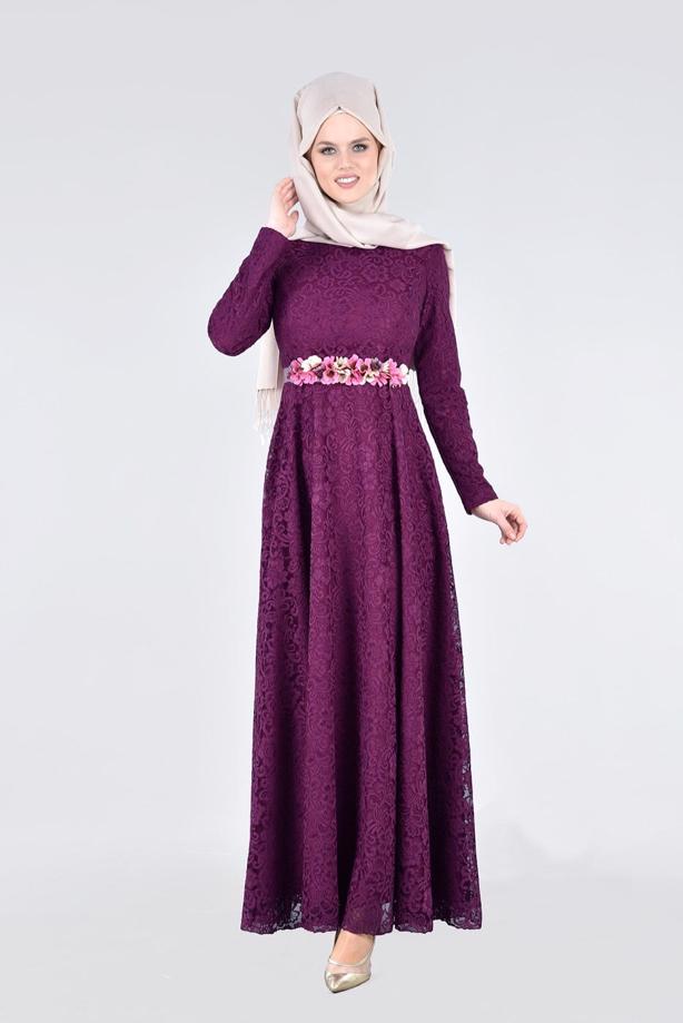 Vêtements hijab  T 1787 Tuay Dantel Kuşaklı Abiye - TRENDTESETTÜR