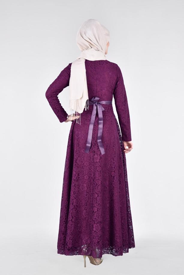 Vêtements hijab  T 1787 Tuay Dantel Kuşaklı Abiye - TRENDTESETTÜR