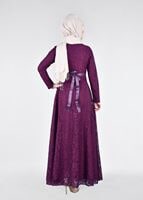 Vêtements hijab POURPRE T 1787 Tuay Dantel Kuşaklı Abiye