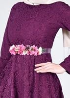 Vêtements hijab POURPRE T 1787 Tuay Dantel Kuşaklı Abiye