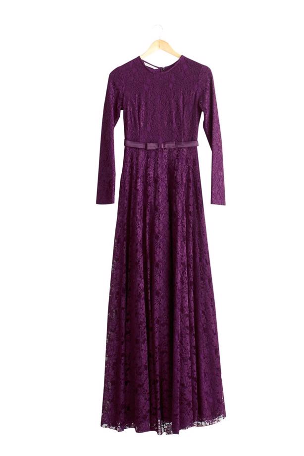 Vêtements hijab  T 1787 Tuay Dantel Kuşaklı Abiye - TRENDTESETTÜR