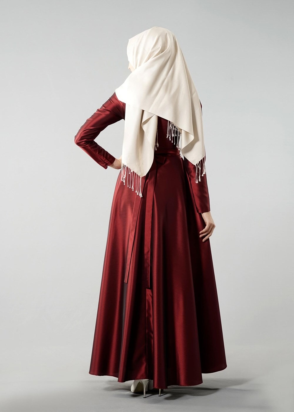 Vêtements hijab ROUGE BORDEAUX T 1788 Tuay Tafta Kuşağı Boncuk İşlemeli Abiye