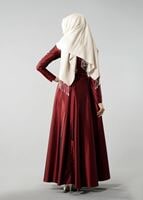 Vêtements hijab ROUGE BORDEAUX T 1788 Tuay Tafta Kuşağı Boncuk İşlemeli Abiye